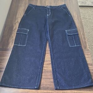 Dark Blue Wide-Leg Cargo Jeans